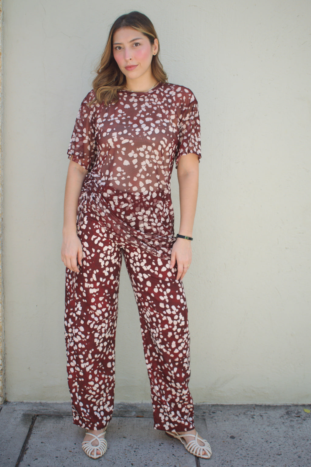 PANTALÓN EN LINO MISS BAMBI BURGUNDY