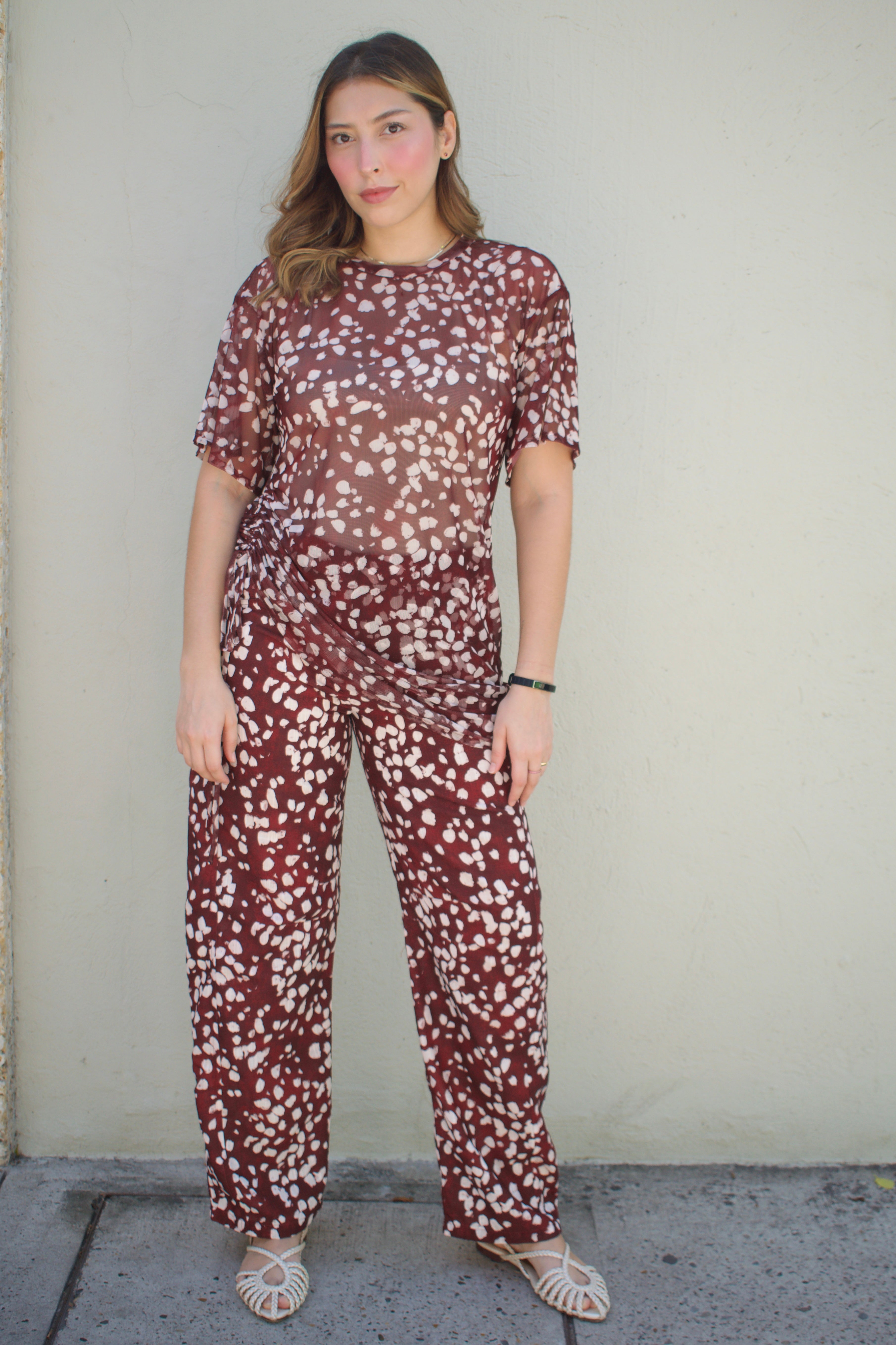 PANTALÓN EN LINO MISS BAMBI BURGUNDY