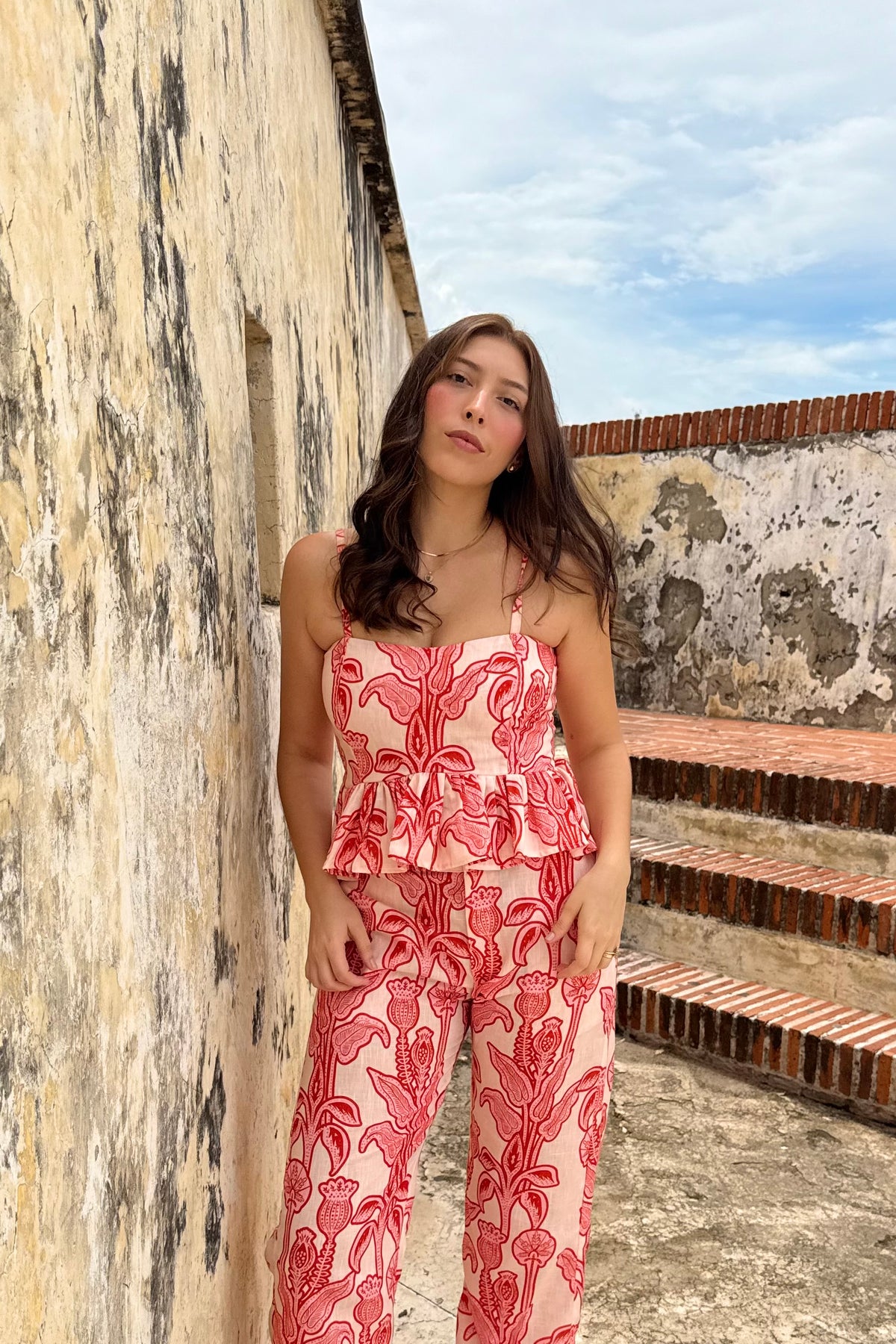 BLUSA PEPLUM ROJO ROSA