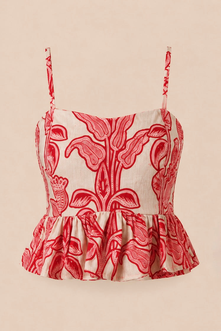 BLUSA PEPLUM ROJO ROSA