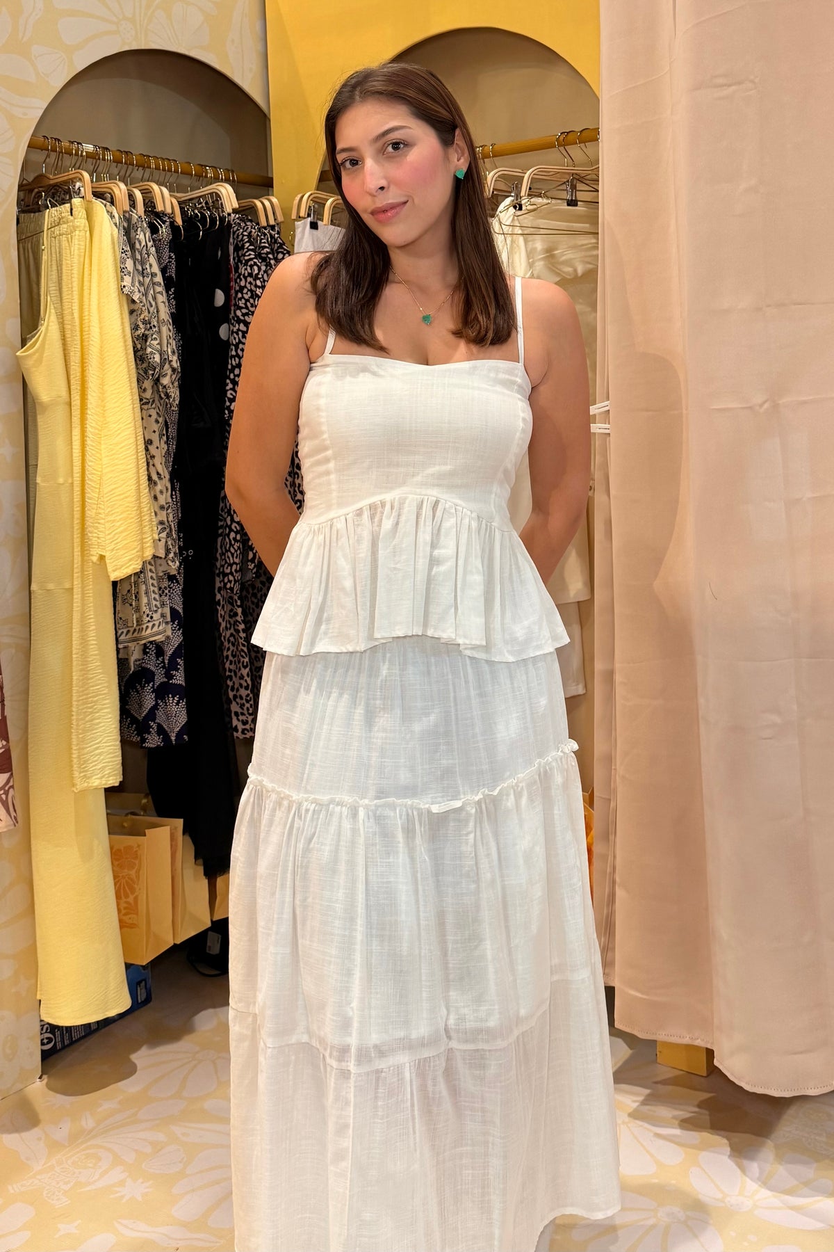 FALDA MIDI EN LINO MARFIL
