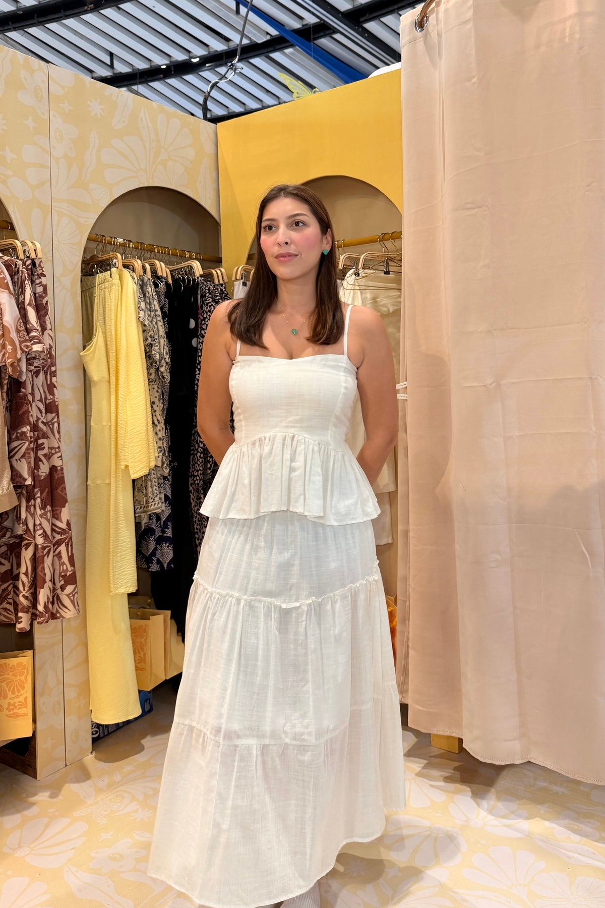 FALDA MIDI EN LINO MARFIL