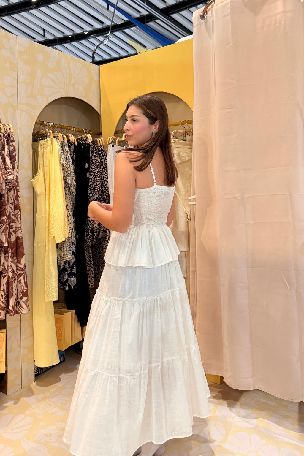 FALDA MIDI EN LINO MARFIL